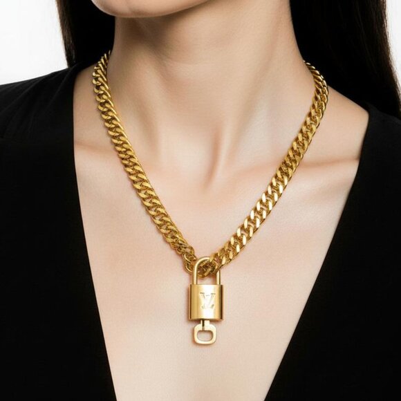 Gold-Plated Necklace with Authentic Louis Vuitton Padlock